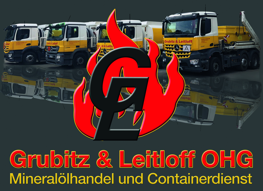 Bildmontage mit Fuhrpark und Logo der Grubitz & Leitloff OHG